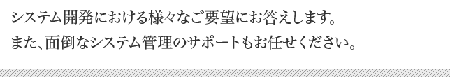 ウェブアプリケーションのシステム開発からサポート業務までお任せ下さい。